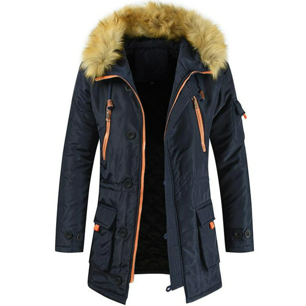 Mens Jackets Parka Parker Padded Lined Winter Jacket Faux Fur Hooded Warm Coat